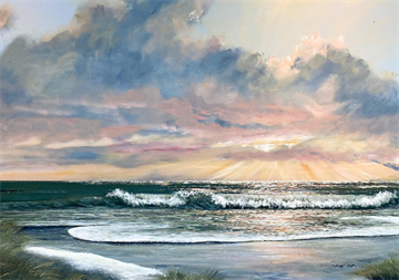 Kølig morgen på Sønderstrand - Kunstkort i ramme af Billedkunstner Gitte Toft. 